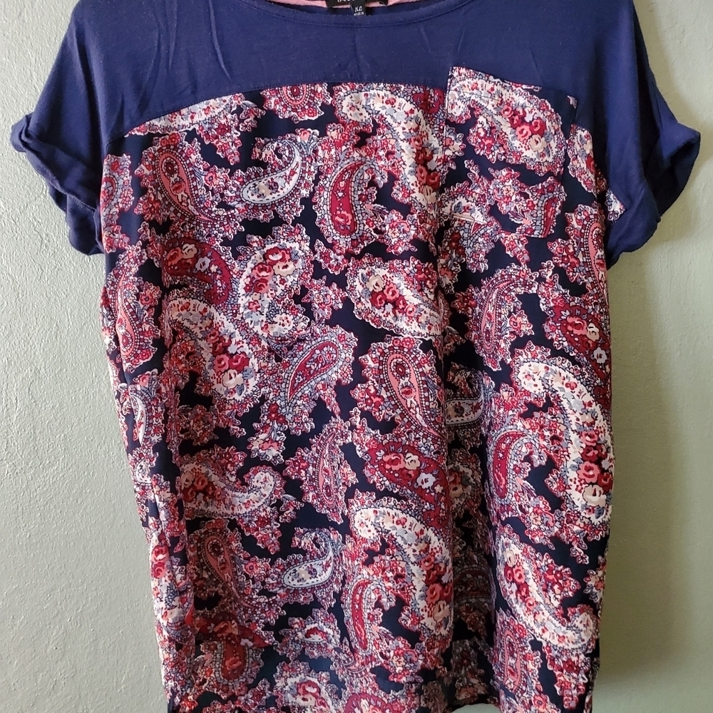 Navy Blue Blouse w Paisley Pattern